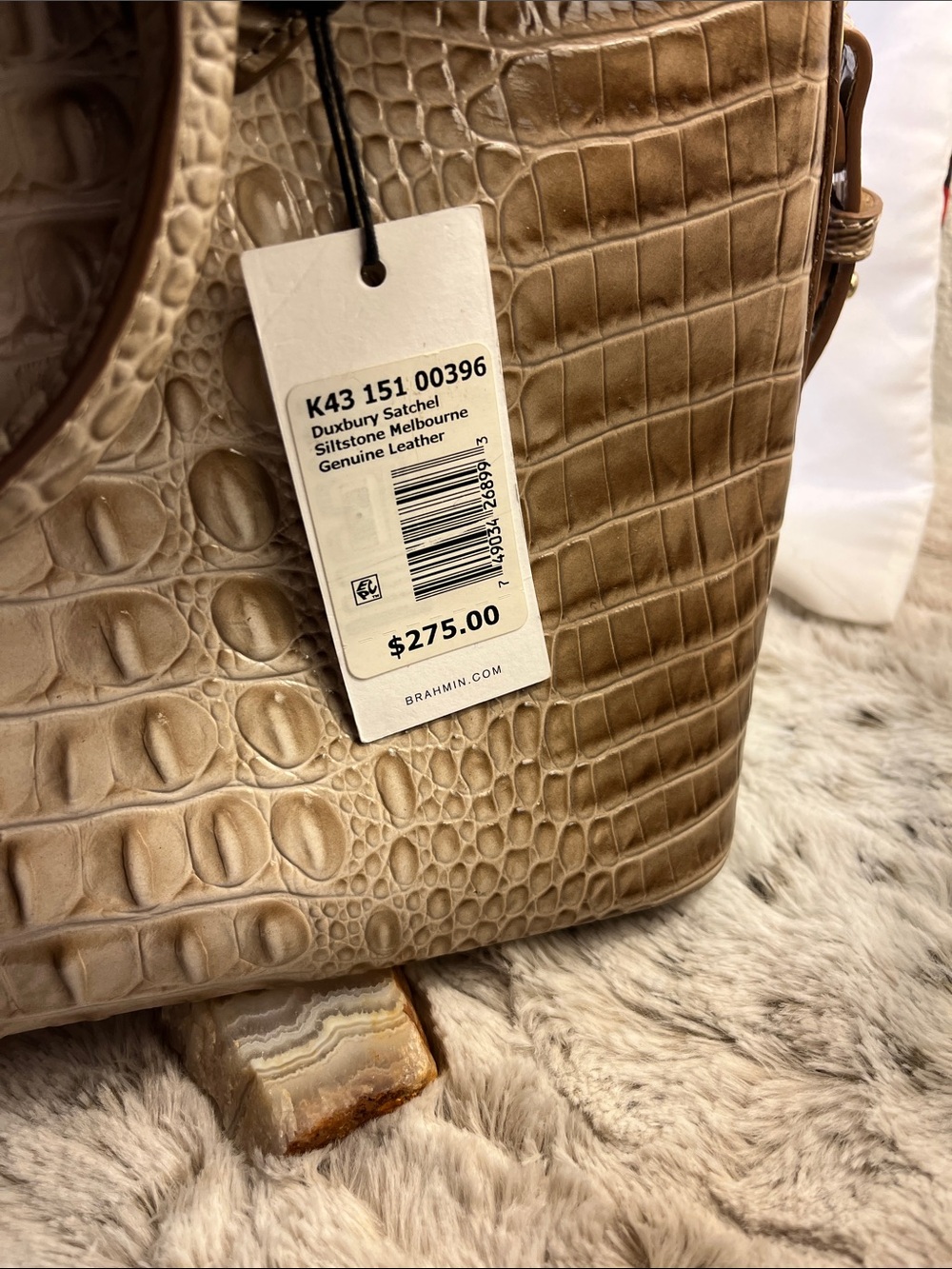 Brahmin Taupe Croc-Embossed Leather Satchel with Gold Hardware and Dustbag. - Picture 2 of 6